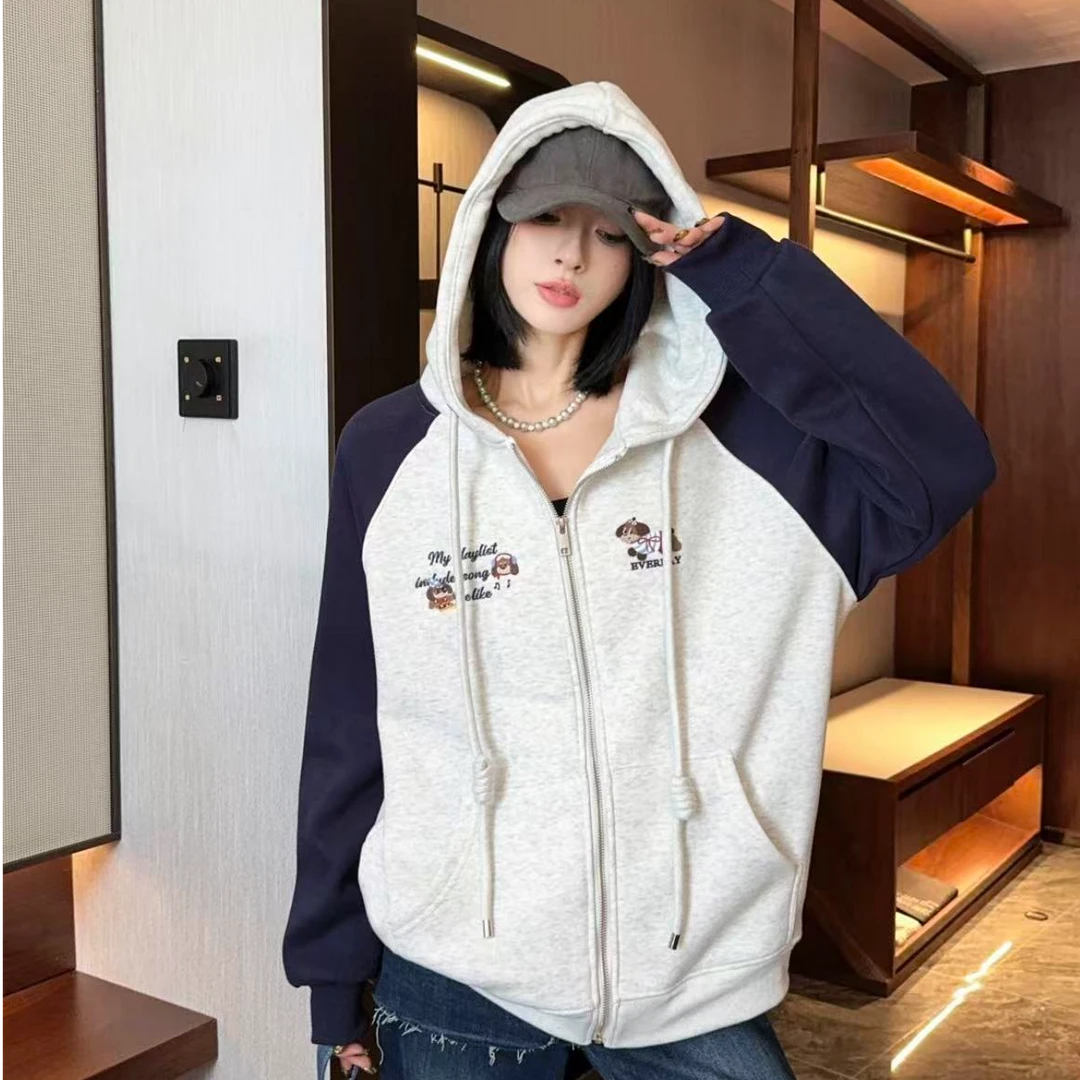 女大童青少年加绒厚款连帽休闲卫衣外套香肠狗