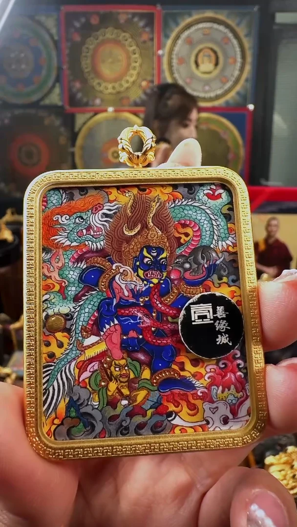 吊坠壹善缘城手绘唐卡大黑天