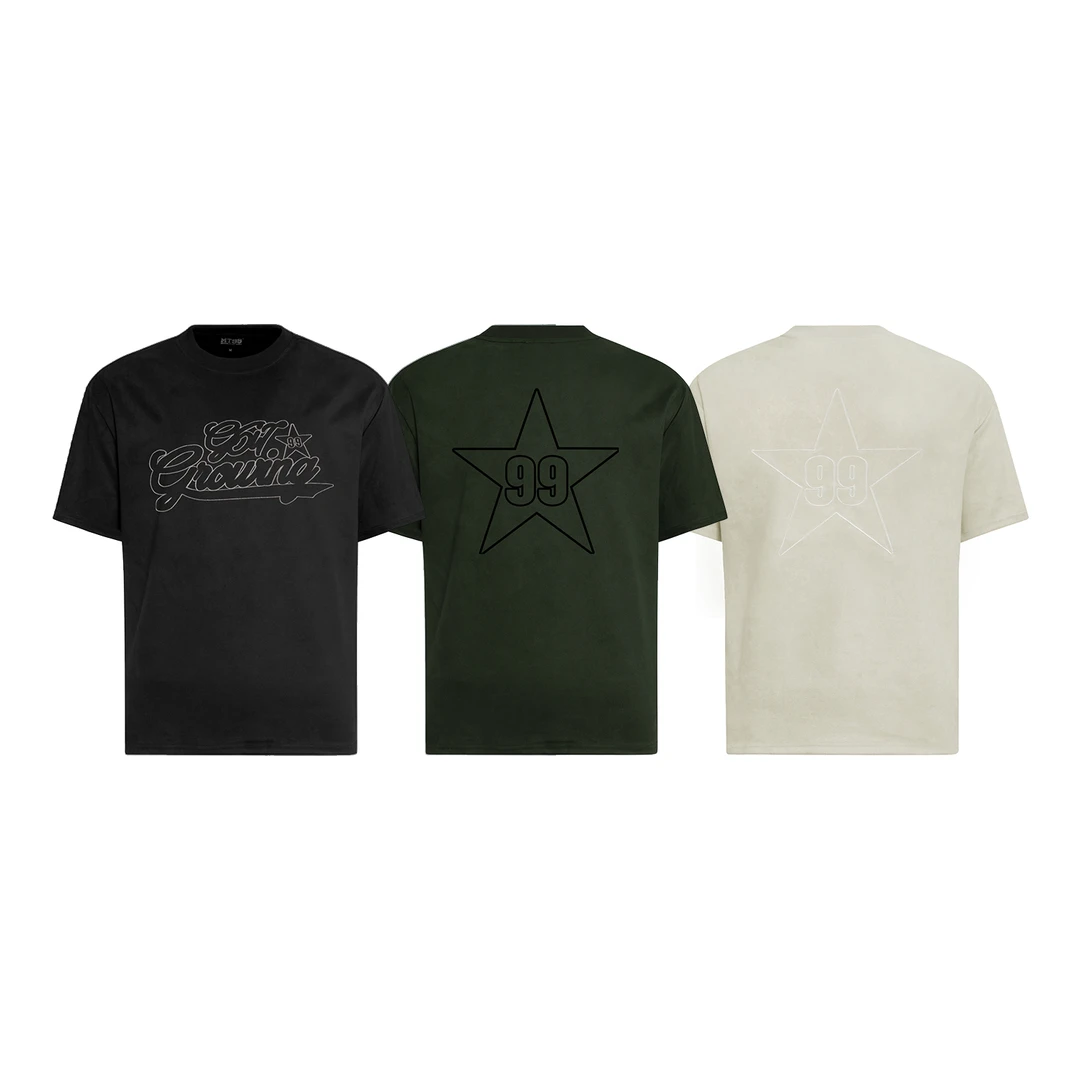 S070 军绿色黑色刺绣万针刺绣T恤