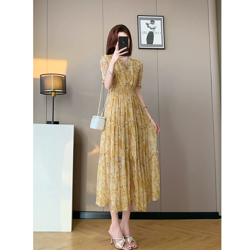 无印心匠B89801  夏季新款时尚甜美&收腰印花名媛气质连衣裙 K653