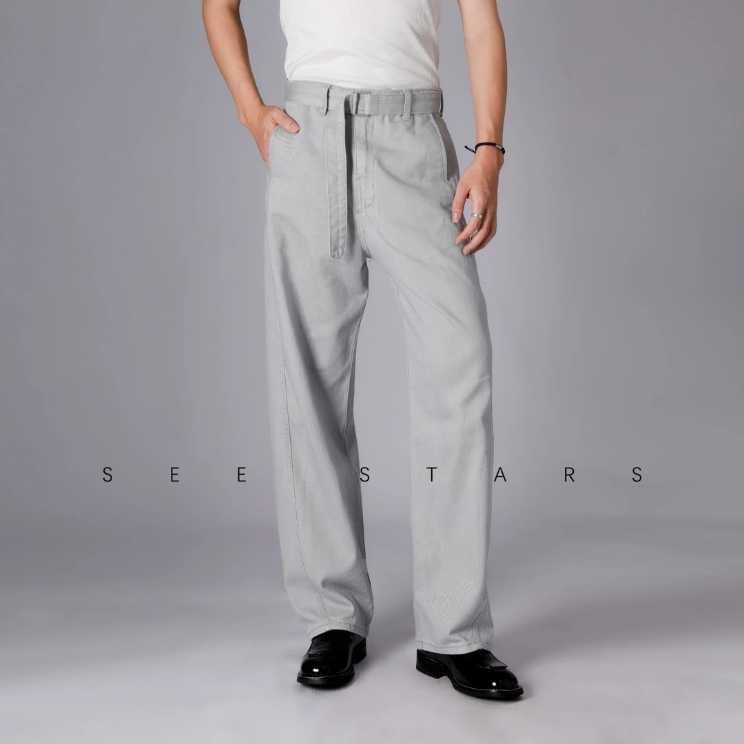 SEESTARS【老妹！】阿苏特染弯刀裤裤子飘带斜缝直筒牛仔裤25SS