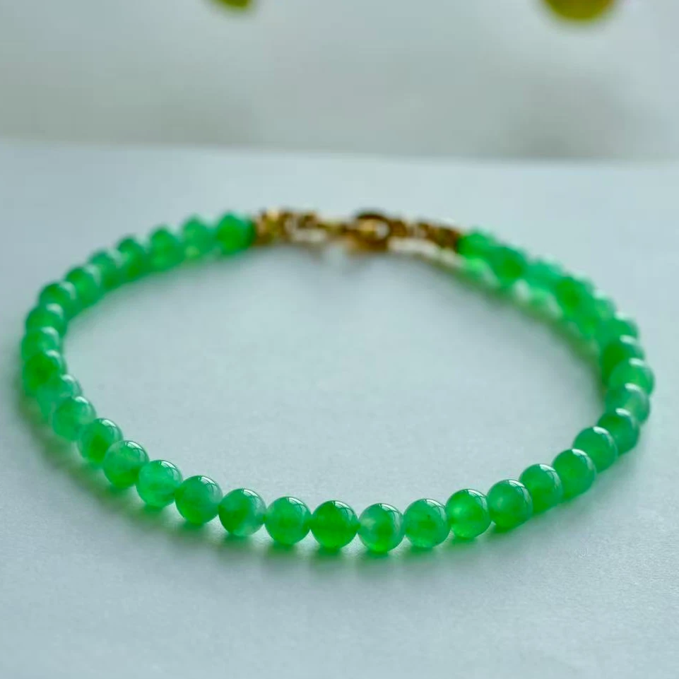 F653冰阳绿圆珠手串翡翠珠珠缅甸天然A货女款时尚绿色单圈轻奢