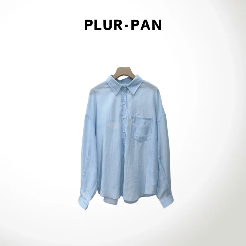 PLUR·PAN韩版微透超薄后背纽扣宽松防晒长袖衬衫  60