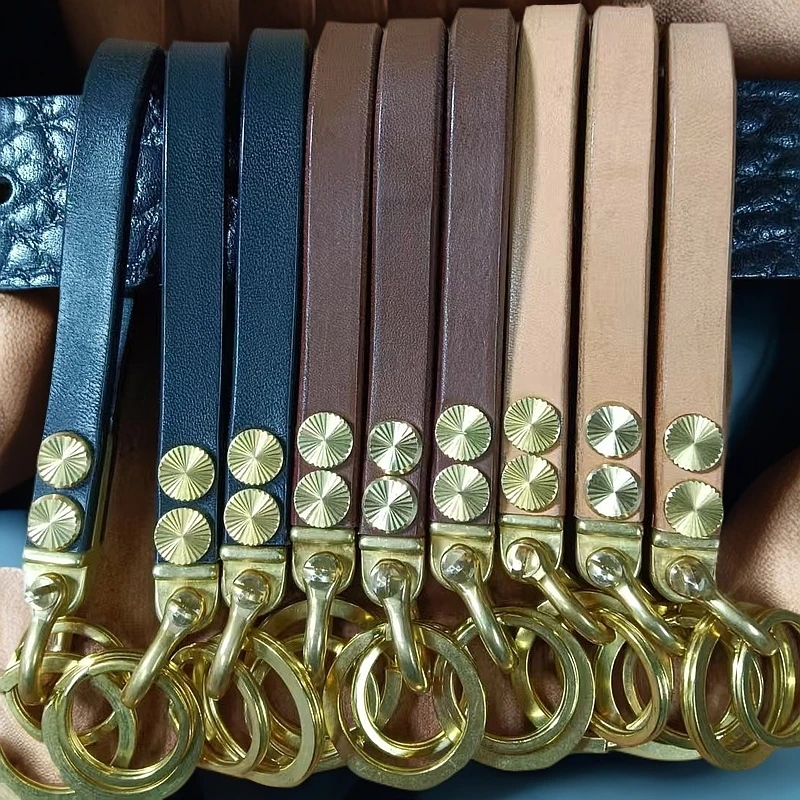 头层牛皮黑色咖色原色钥匙扣）手工制作厚约5.5mm宽12mm长14cm