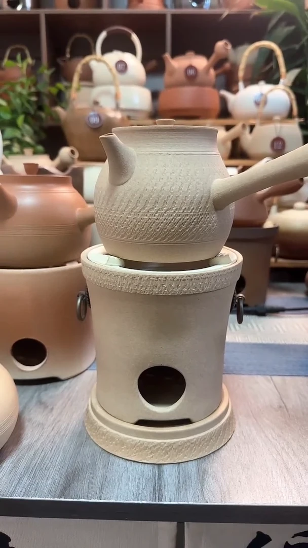 陶矿1号炉+原矿跳刀侧把壶650毫升-香壶 -送底座-酒精灯