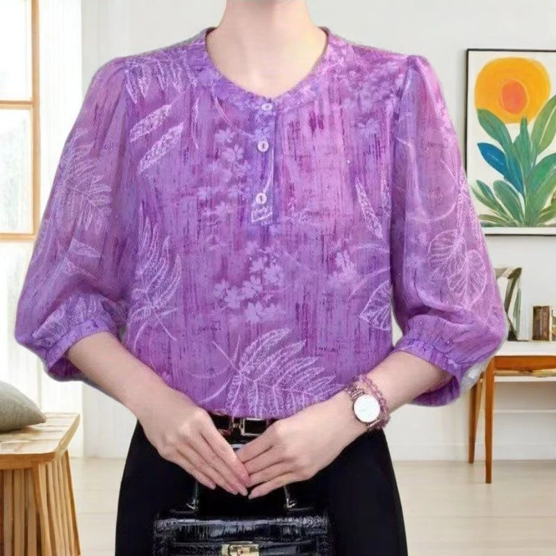 夏季新款圆领碎花衬衫女2025宽松时尚显瘦洋气减龄轻奢七分袖上衣