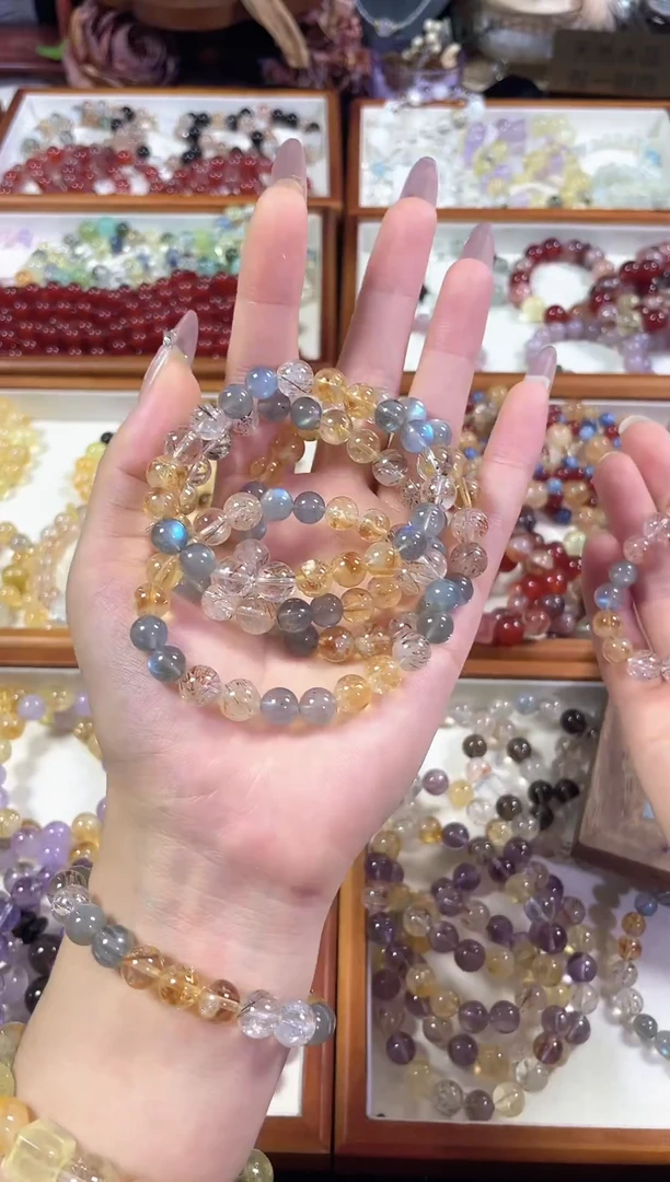 未镶嵌手串水晶天然卡8+黑金超七黄塔晶灰月光手串多样发一