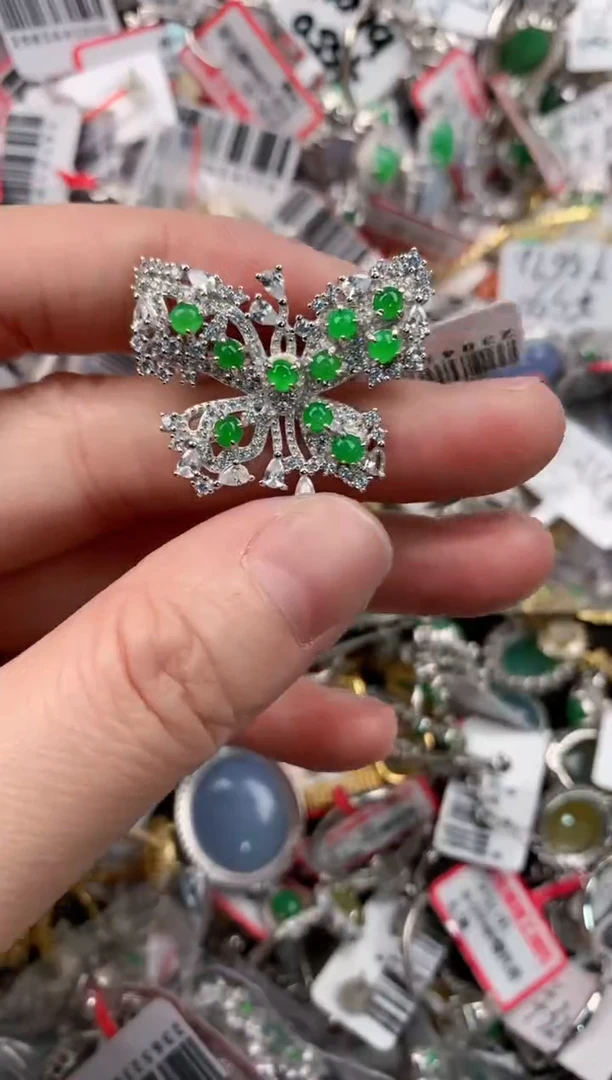 银S925镶嵌戒指翡翠999  8