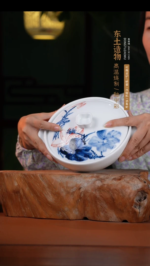 摆件高温釉中彩餐具南瓜煲直径18.5高5.5