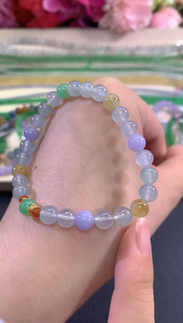 18K金镶嵌手串翡翠春日珠宝 D149 紫货有色差