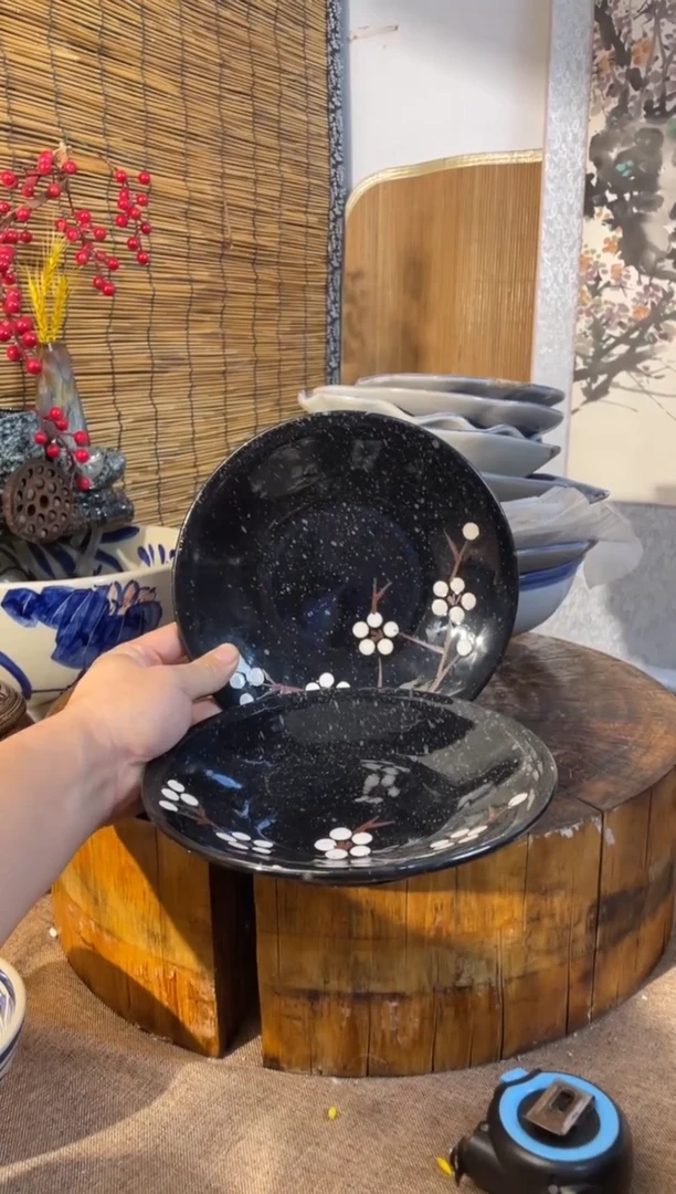 陶土6号链接手绘手作日式餐盘直径20到手两只