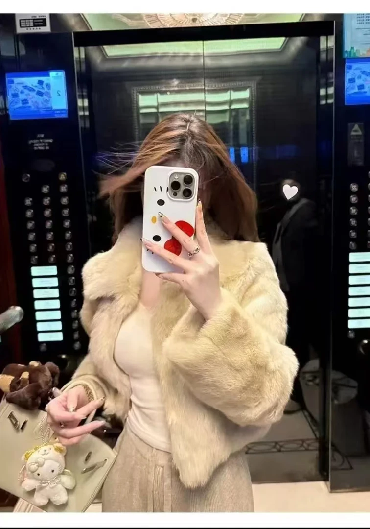 JINYU  老钱风反季短款兔毛皮毛一体外套