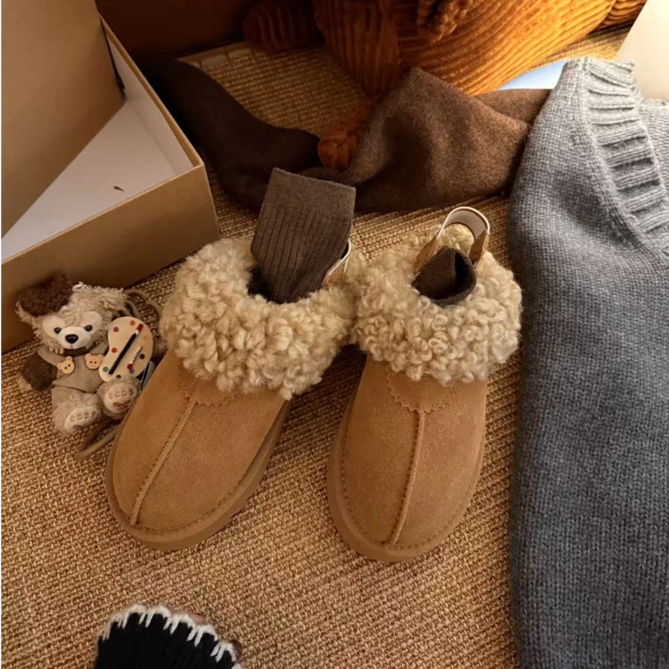 两穿厚底毛毛拖鞋女外穿2025秋冬新款半拖鞋加绒保暖羊毛包头棉拖