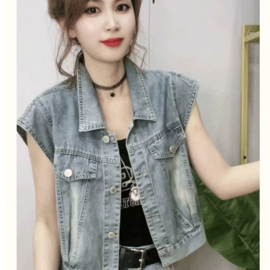 小个子休闲短袖百搭上衣外套女夏季2025新款短款飞袖背心牛仔马甲