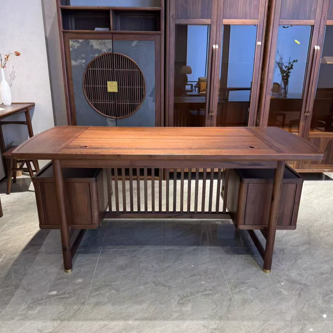 宋式美学北美黑胡桃木书桌宋韵禅意风格办公室茶室实木书桌