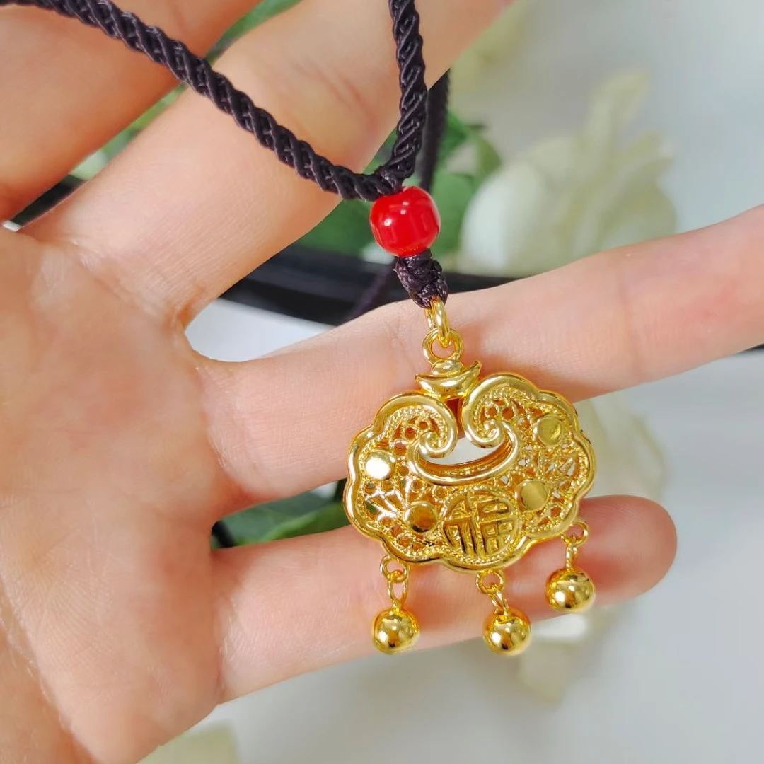 吊坠足银 爆款精致铃铛平安锁包手工气质时尚复古素款祥云锁坠链