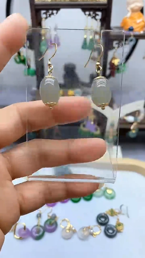 和田玉14K金镶嵌耳饰94