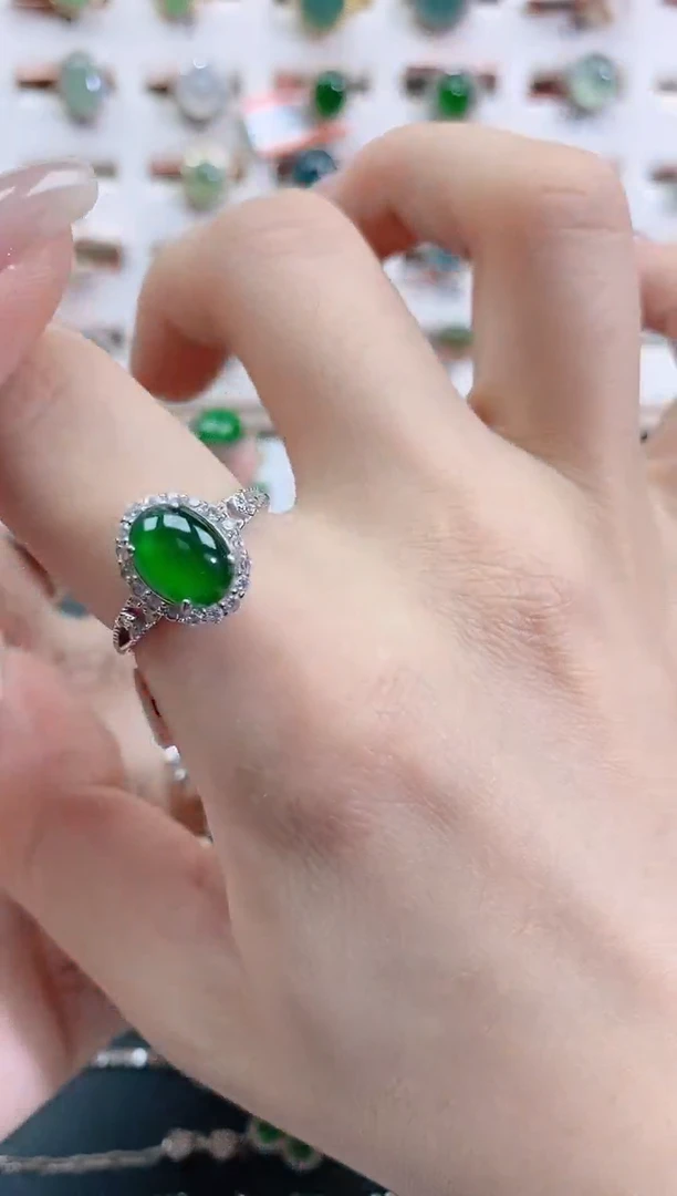 银S925镶嵌戒指翡翠天然翡翠