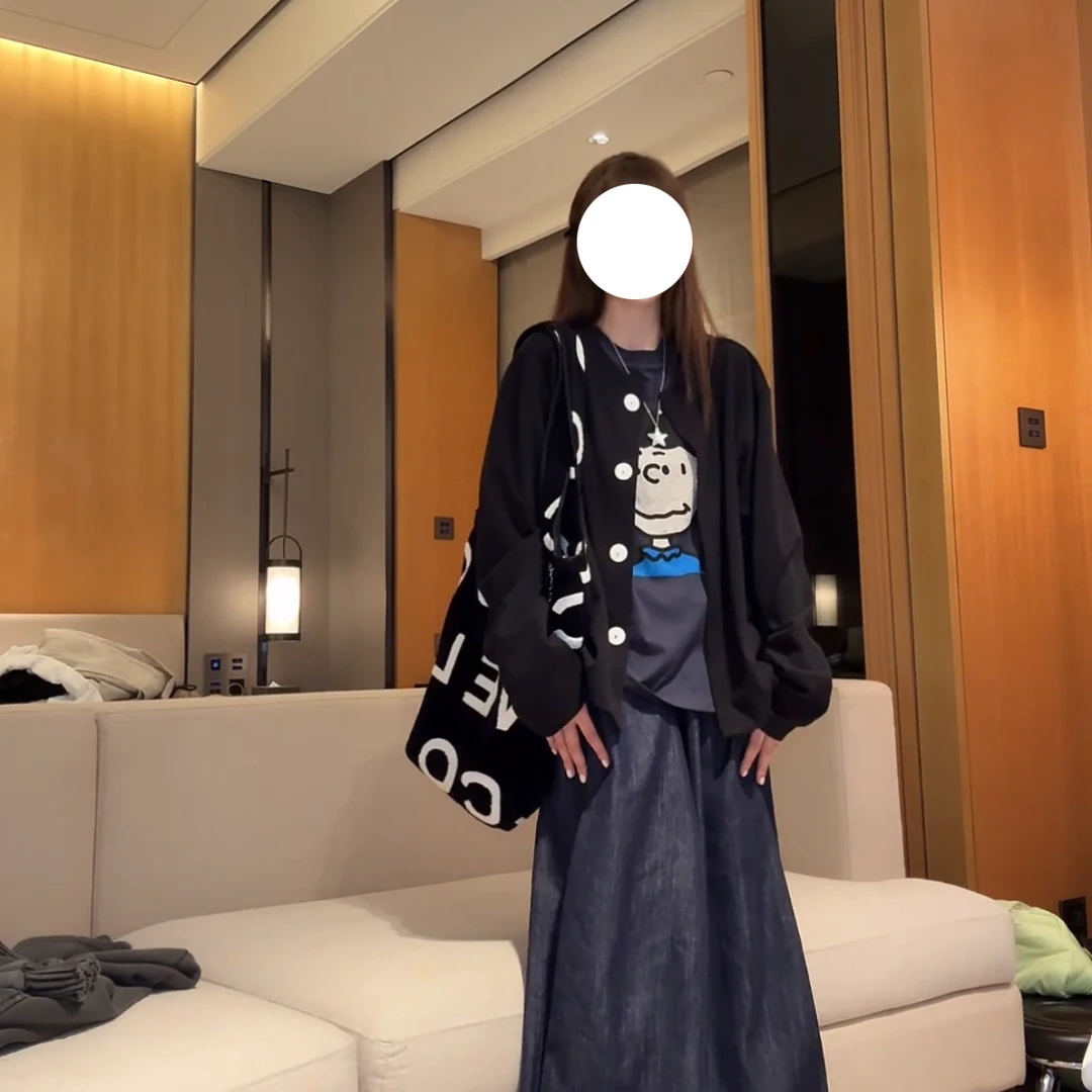 秋季新款日系100轻薄暗门襟宽松圆领长袖简约休闲松弛开衫女