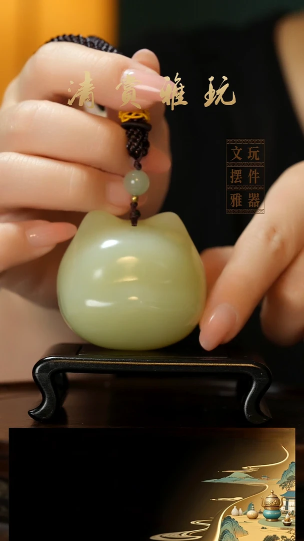 玉《猫咪》手把件摆件