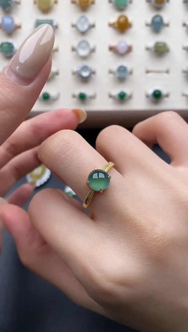 银S925镶嵌戒指翡翠一物一证一礼盒