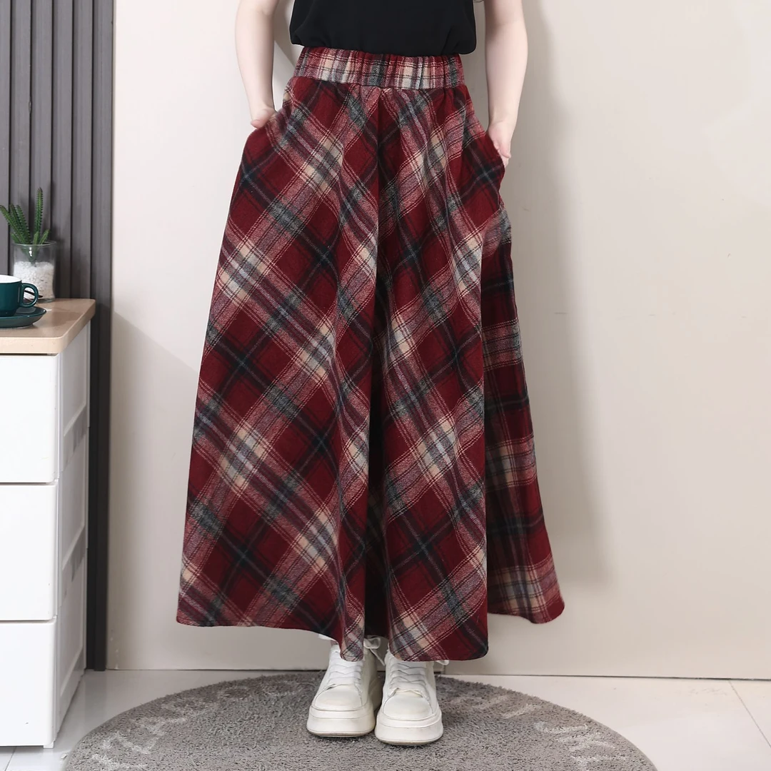 【慧】美拉德复古格子半身裙秋冬加厚高腰A字裙毛呢裙显瘦新款250