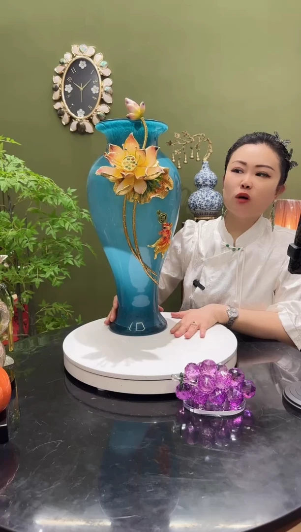 琉璃珐琅彩荷花花瓶 高