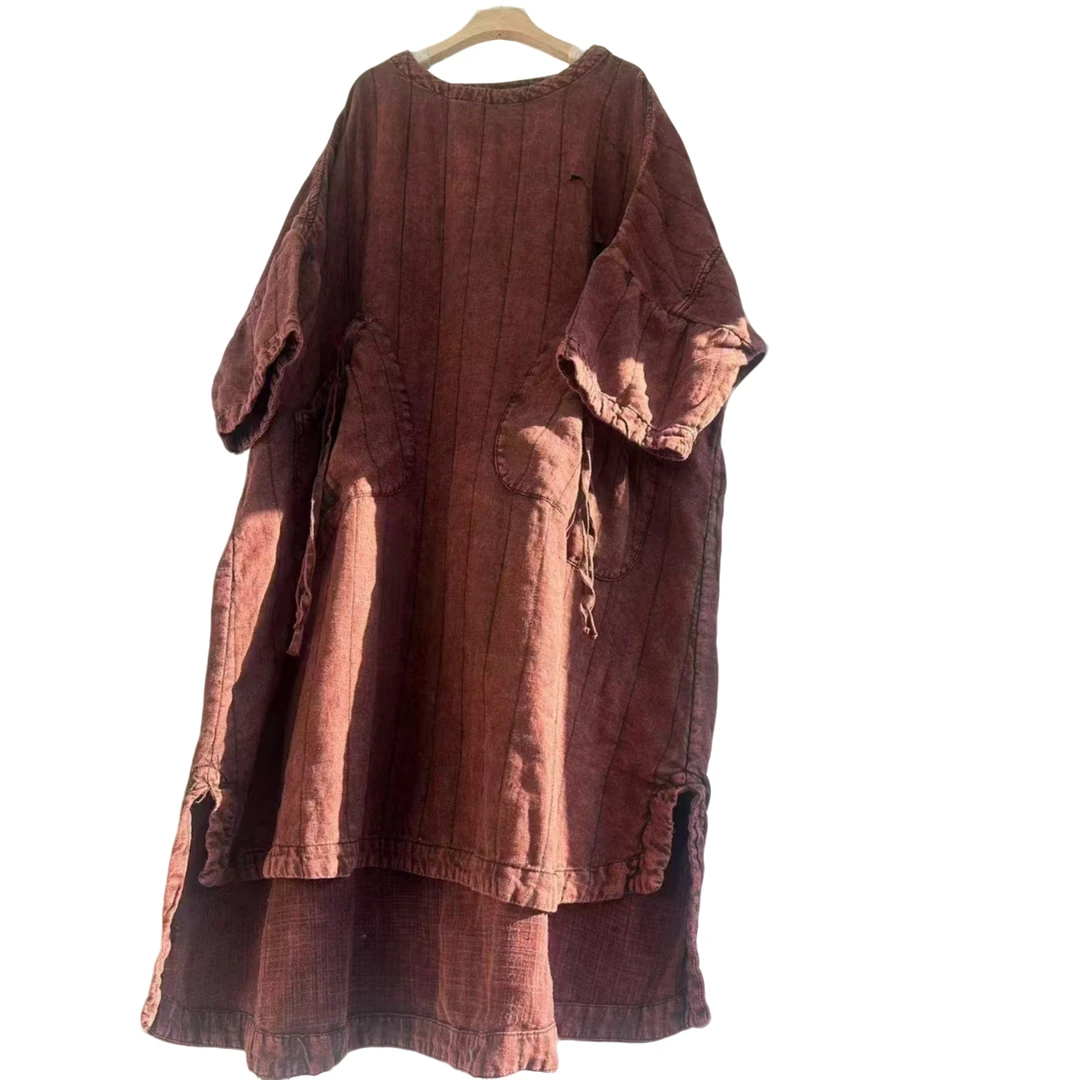 【几念原创】气质圆领中式时尚亚麻H型裙大码设计师连衣裙长裙M135