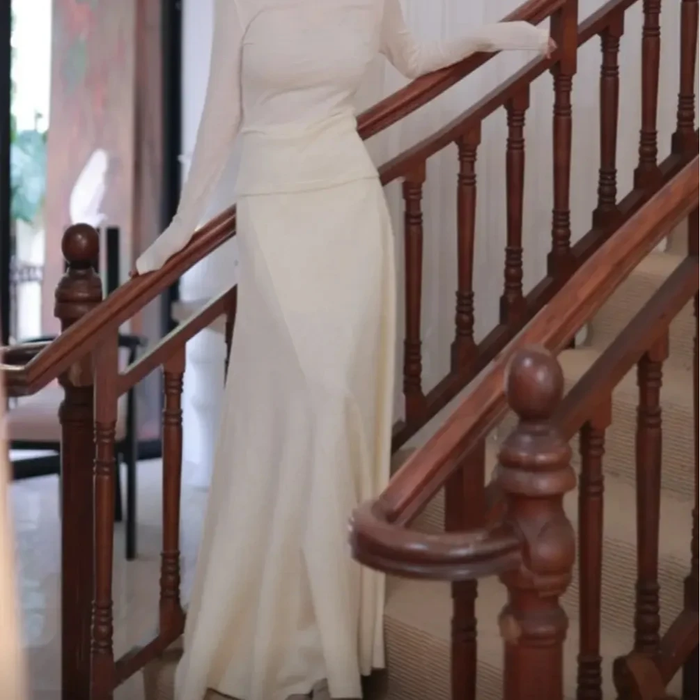 【壁虎姐】GECKO2025新款 米白色冬季高腰鱼尾拼接半裙