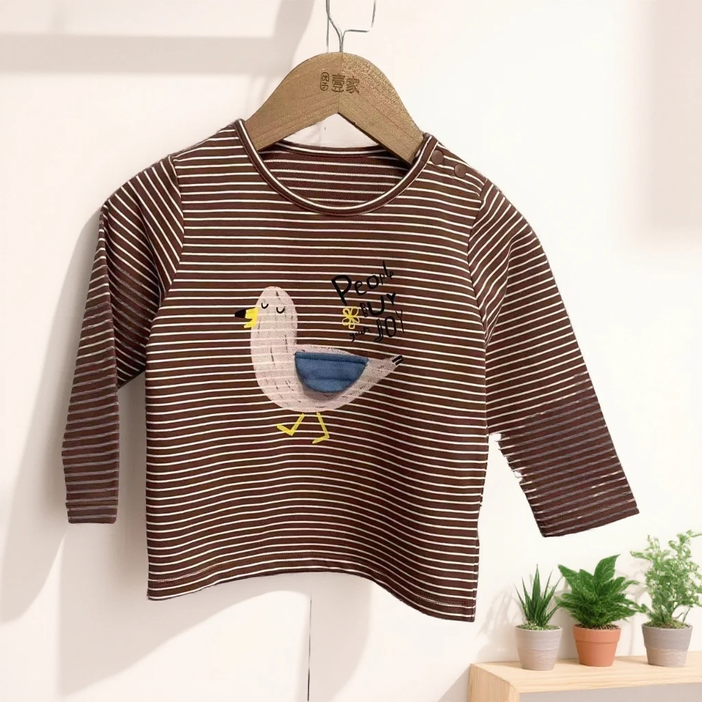 哎麻麻品质童装9011162条纹长袖纯棉上衣打底韩版百搭舒适时尚