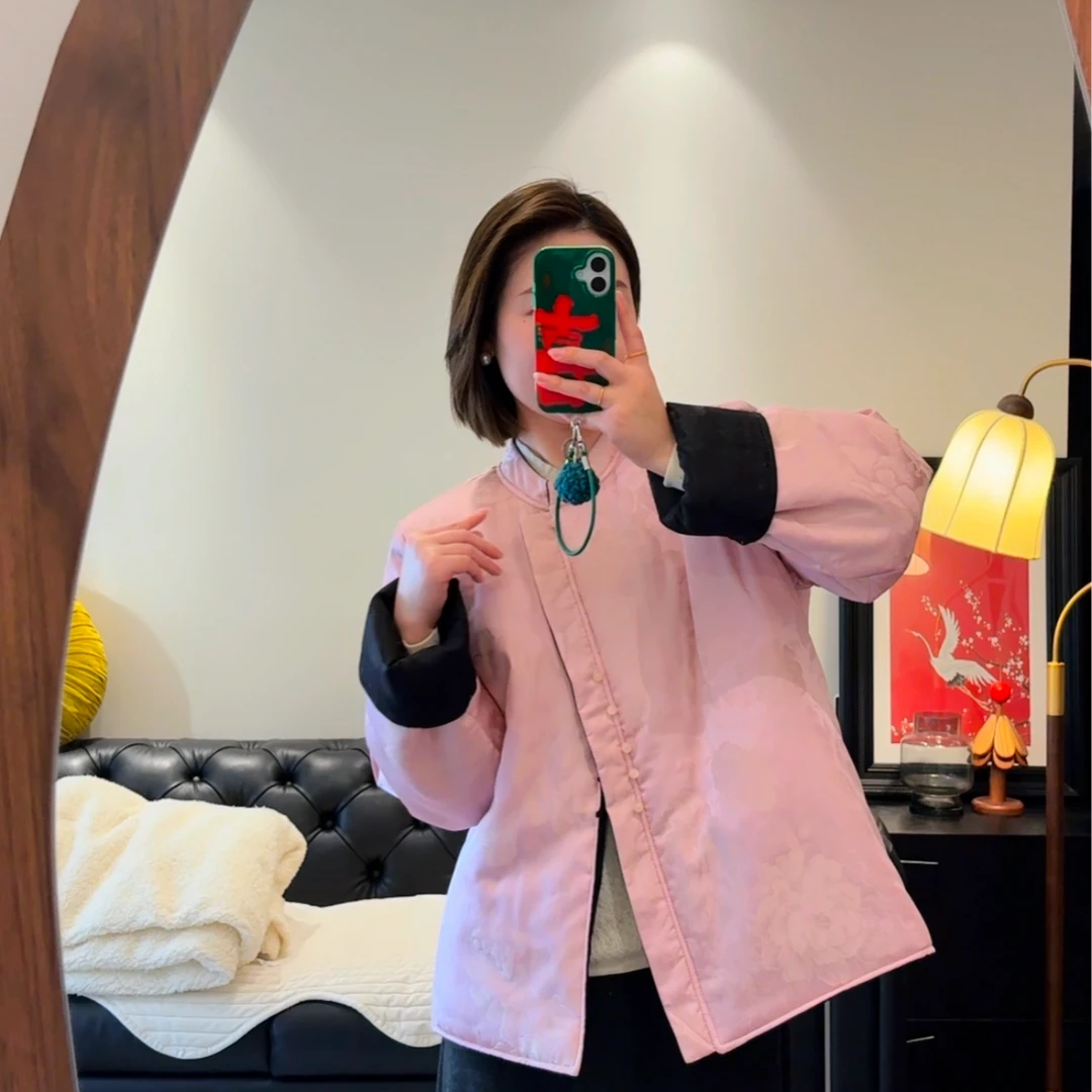 Ait li 冬季新中式国风重工织锦提花长袖宽松气质棉衣外套23137