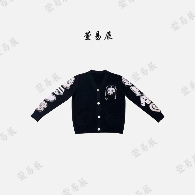 萱易展-100羊毛软糯趣味卡通图案浮雕扣百搭针织羊毛衫-KS092405