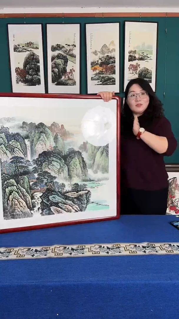 国画83*83山水实木装裱