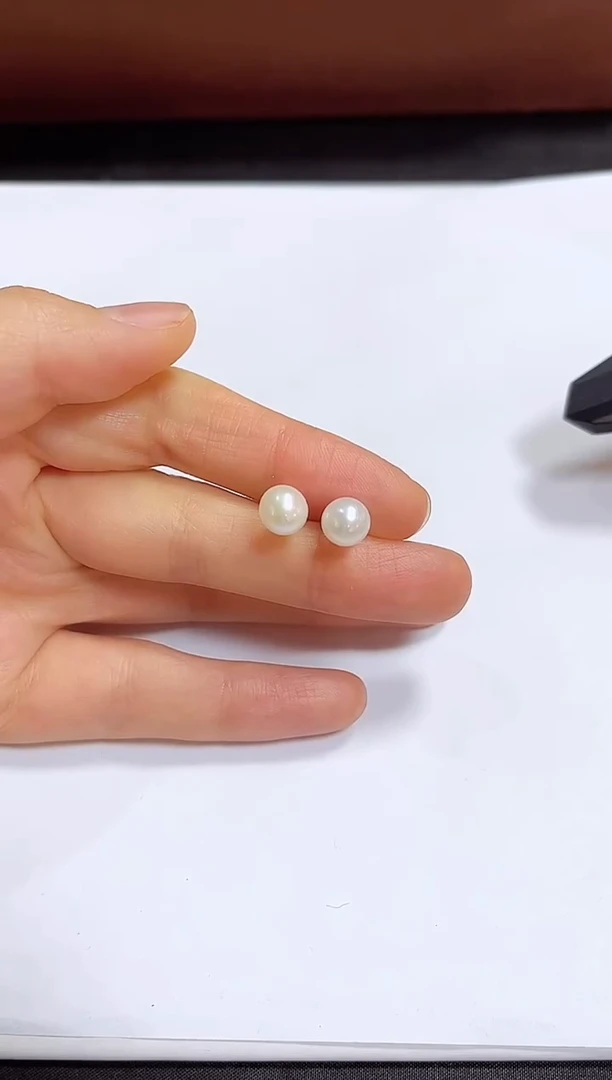 银S925镶嵌耳饰淡水珍珠耳钉7-8