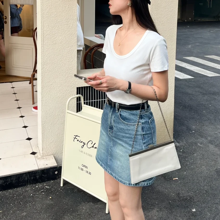 宝丫轻奢 女式极简风U领短袖T恤K1603