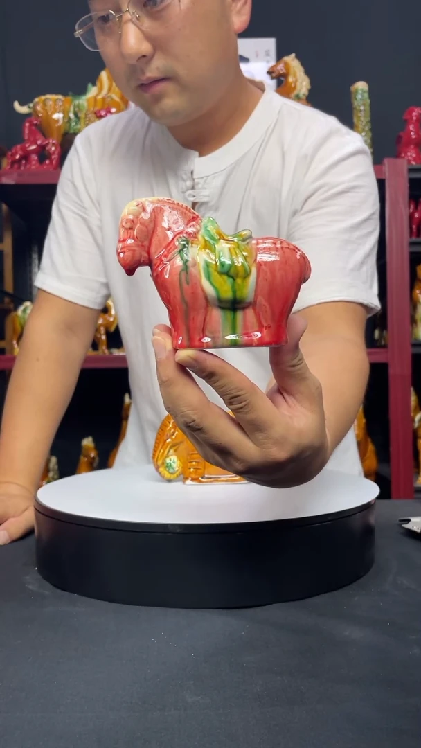 陶瓷小胖马粉色高9cm