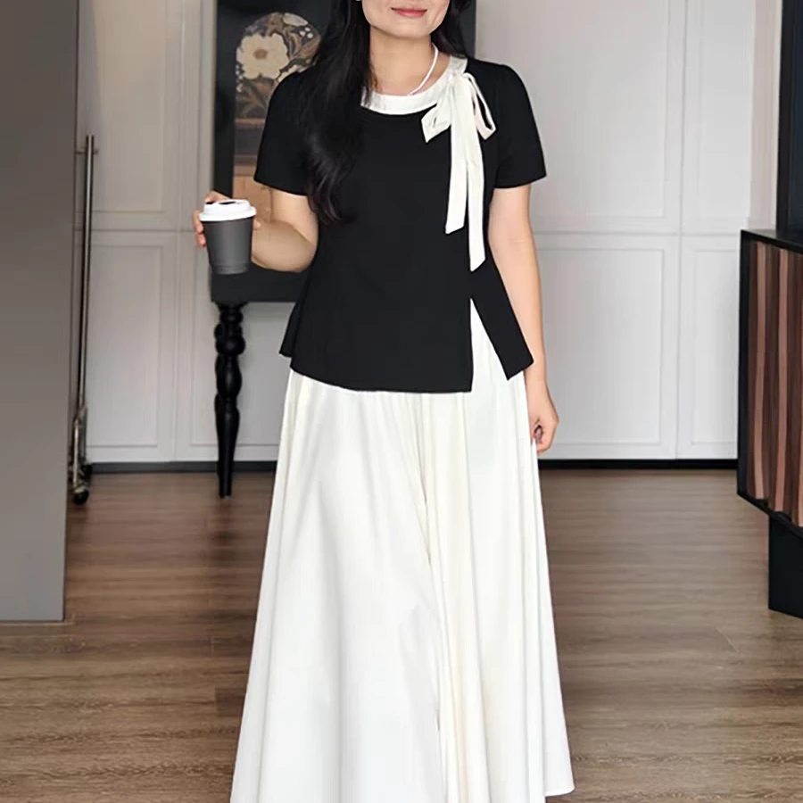 精 胖MM泰 D25056时尚夏季纯欲圆领正肩短袖新款洋气百搭显瘦上衣