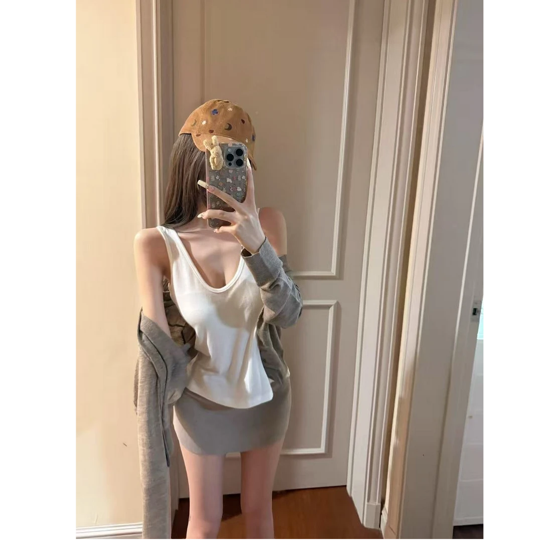 法式复古长袖针织开衫慵懒高级感宽松背心上衣女配百搭半身裙套装