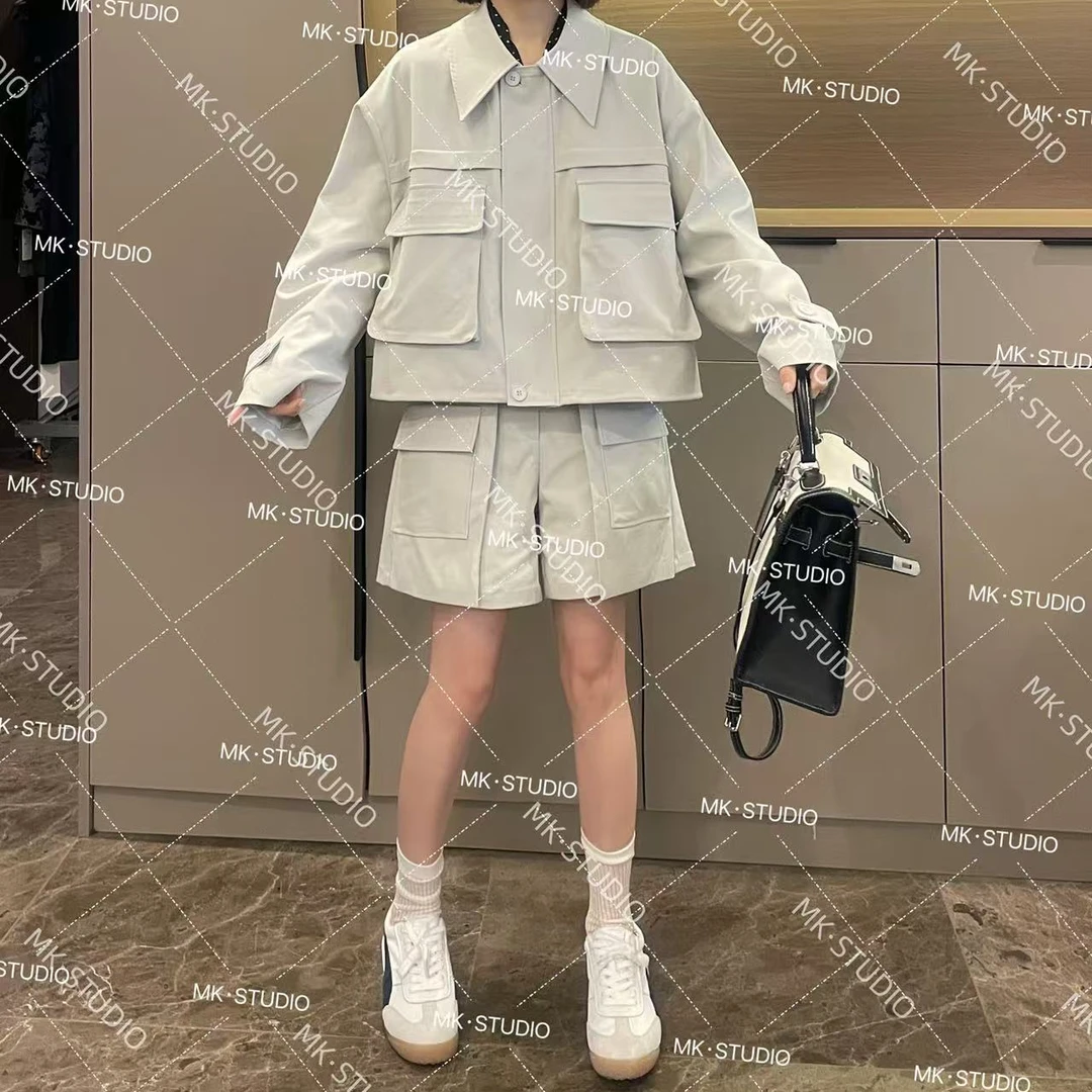 米可/MK-1682YF【翻领设计感双口袋套装】时尚休闲春季新款两件套