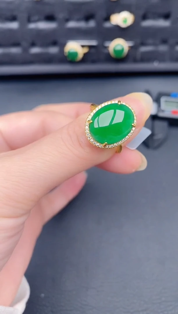 银S925镶嵌戒指翡翠天然a货翡翠204