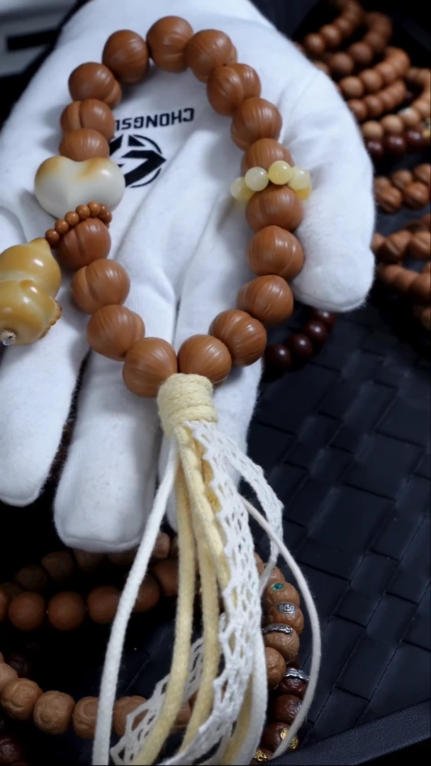 手串猴头核桃小*纯手工雕刻【龙尾】银logo+银腰带