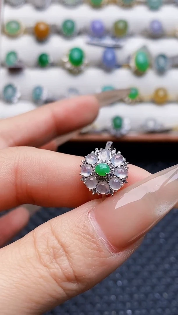 银S925镶嵌戒指翡翠3719