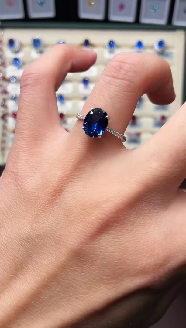 戒指蓝宝石银S925镶嵌1111