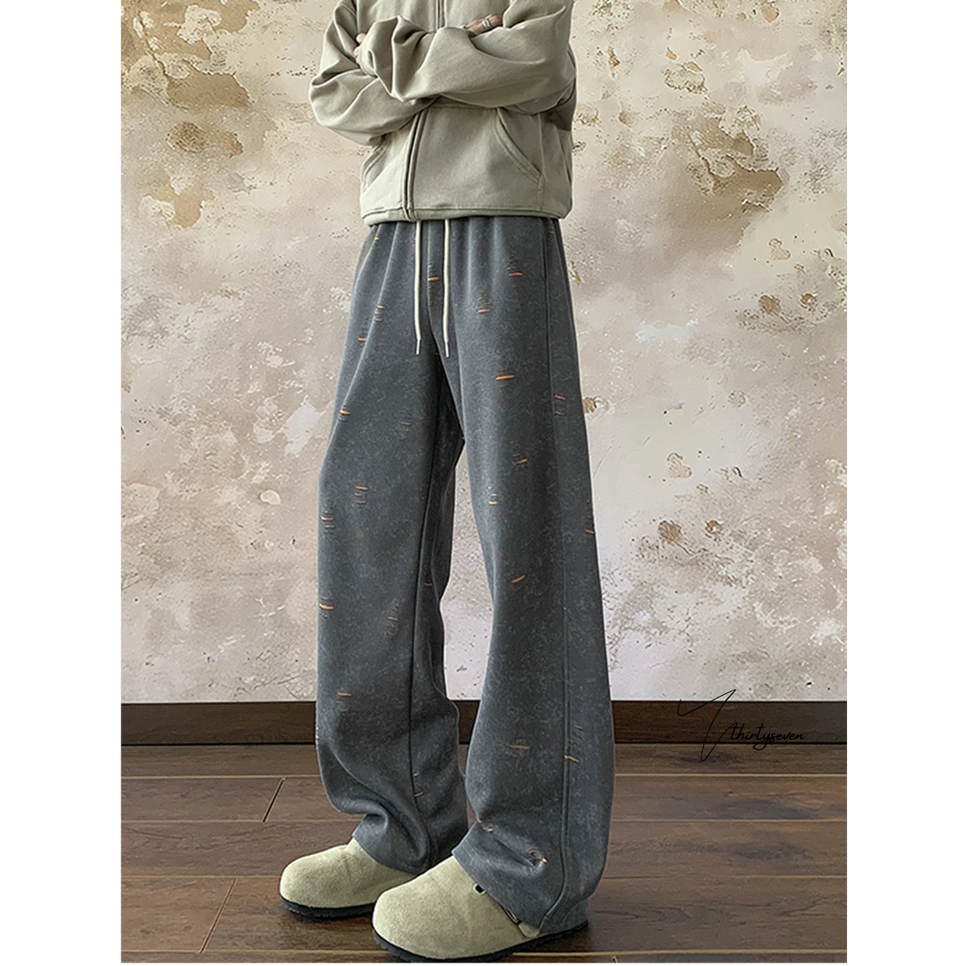 美式陨石扎染破洞卫裤男女秋季青少年高级感长裤垂感显瘦运动裤子