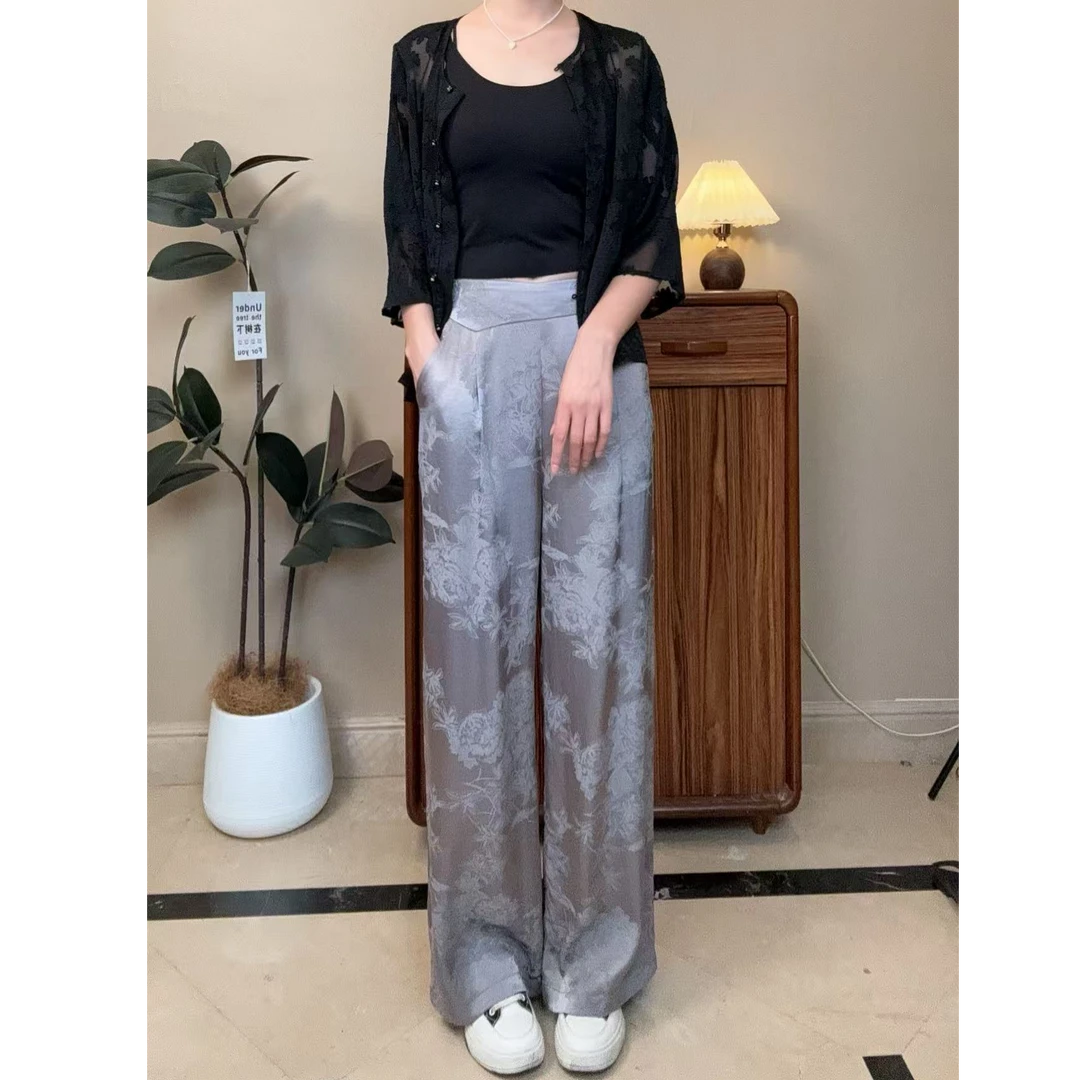 2025提花休闲香云纱女裤后腰带松紧内里全包边