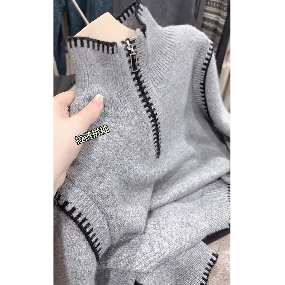 今年秋冬超火爆款穿搭ins风2025新款韩版设计感拼接假两件针织衫