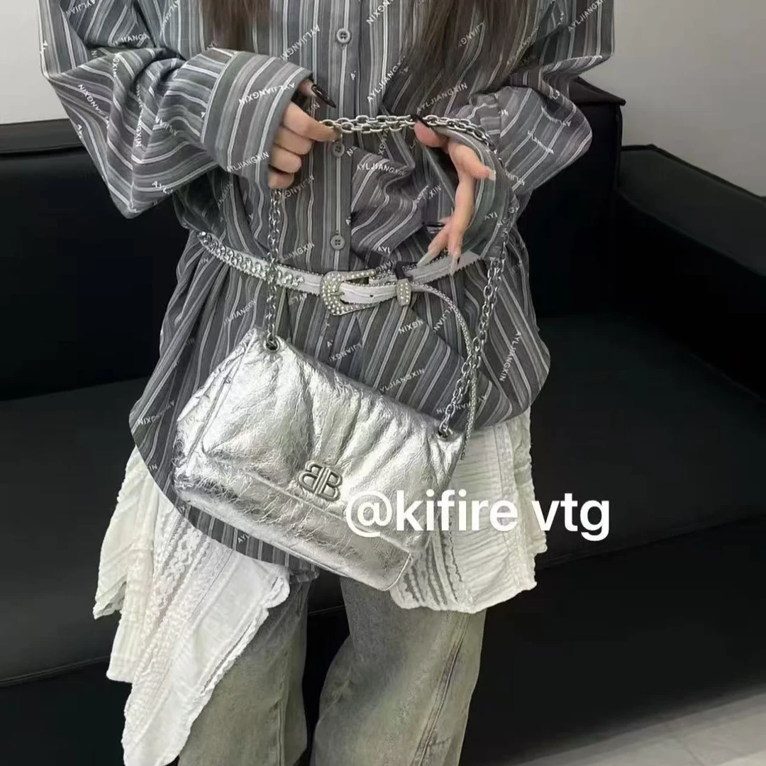 95新 Balenciaga/巴黎世家 【KiFire】 巴黎世家 银色monaco单肩包