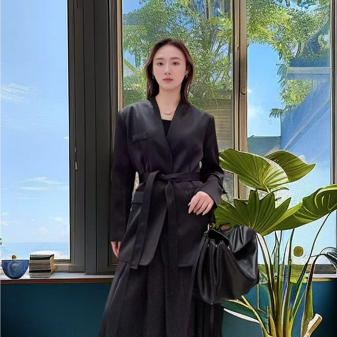 新款时尚高级感气质休闲百搭缎面系带西装外套8809#