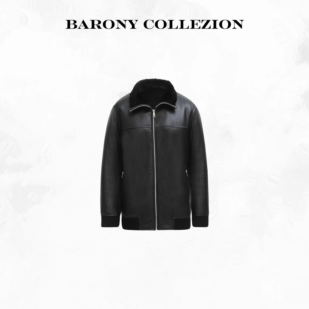 ‘BARONY’【81171】男士拉贡LACON商政款皮毛一体高档简约外套男款