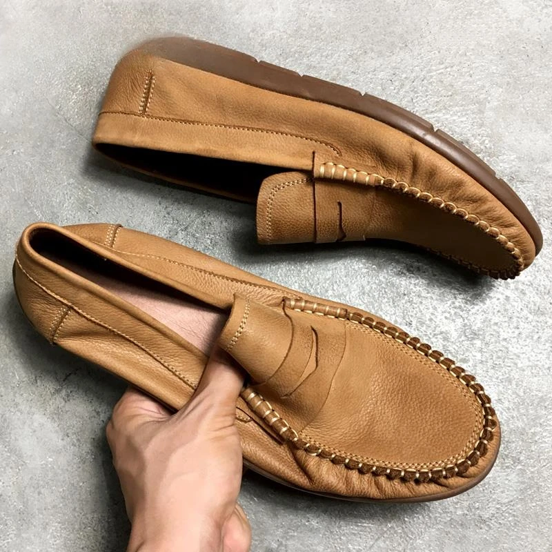 淳启夏季百搭男鞋豆豆鞋男休闲英伦皮鞋复古一脚蹬乐福懒人鞋